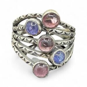 Natural Tanzanite Pink Tourmaline Ring 925 Sterling Silver Size 6.25